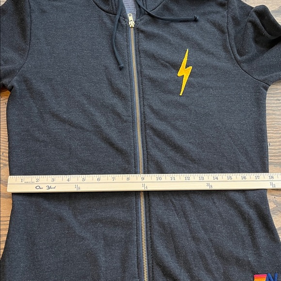 Aviator Nation charcoal grey zip front  Hoodie with lightening rainbow size L - Picture 11 of 11